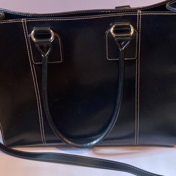 Wilsons Leather Laptop Briefcase Messenger Bag Black Silver Large Size 15.5 x 12 - Picture 4 of 6